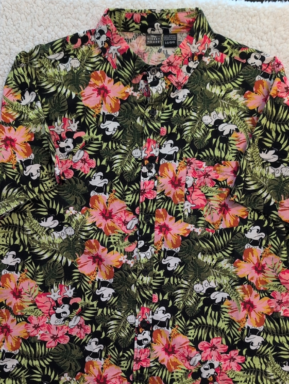 Disney Mickey Mouse Tropical Floral Shirt - Pink, Green & Black